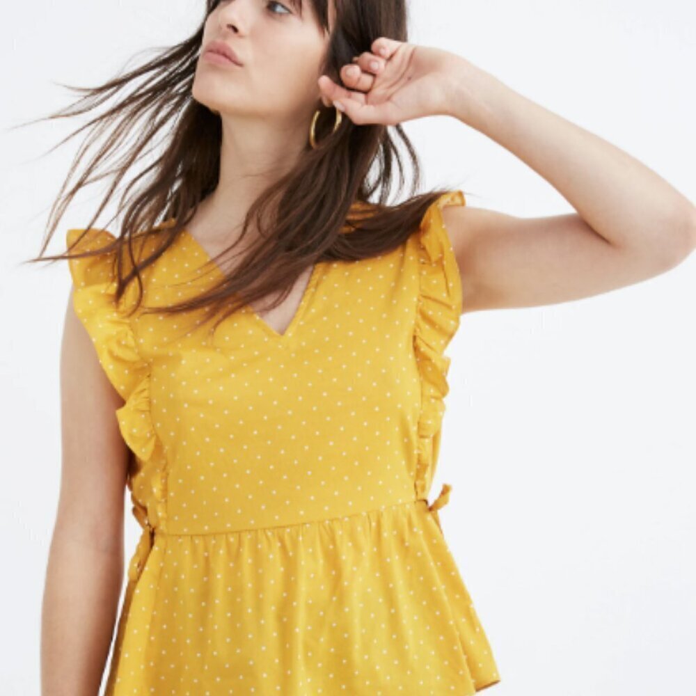 MADEWELL Side-Tie Ruffle Peplum Top in Polka Dot